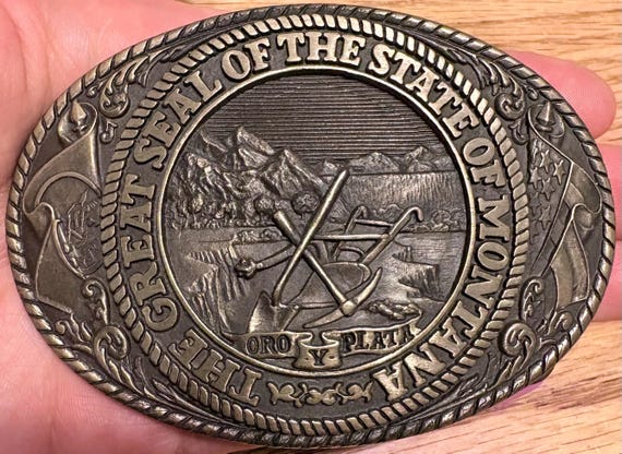 Vintage Tony Lama Montana State Belt Buckle | Great Seal of Montana Solid Brass Buckle | Montana State Series Western Cowboy Collectible