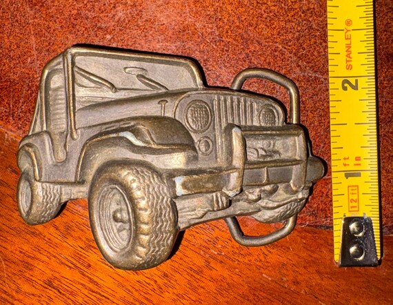 Vintage Jeep CJ Belt Buckle 3D Off Road SUV Brass Tone Western Truck Off-Roading View 3