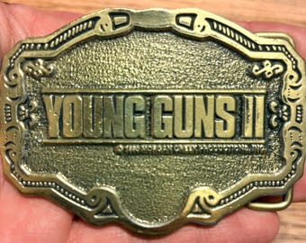Vintage Young Guns II Belt Buckle 1990 Morgan Creek Productions Vintage Western Movie Memorabilia Brass Tone Collectible