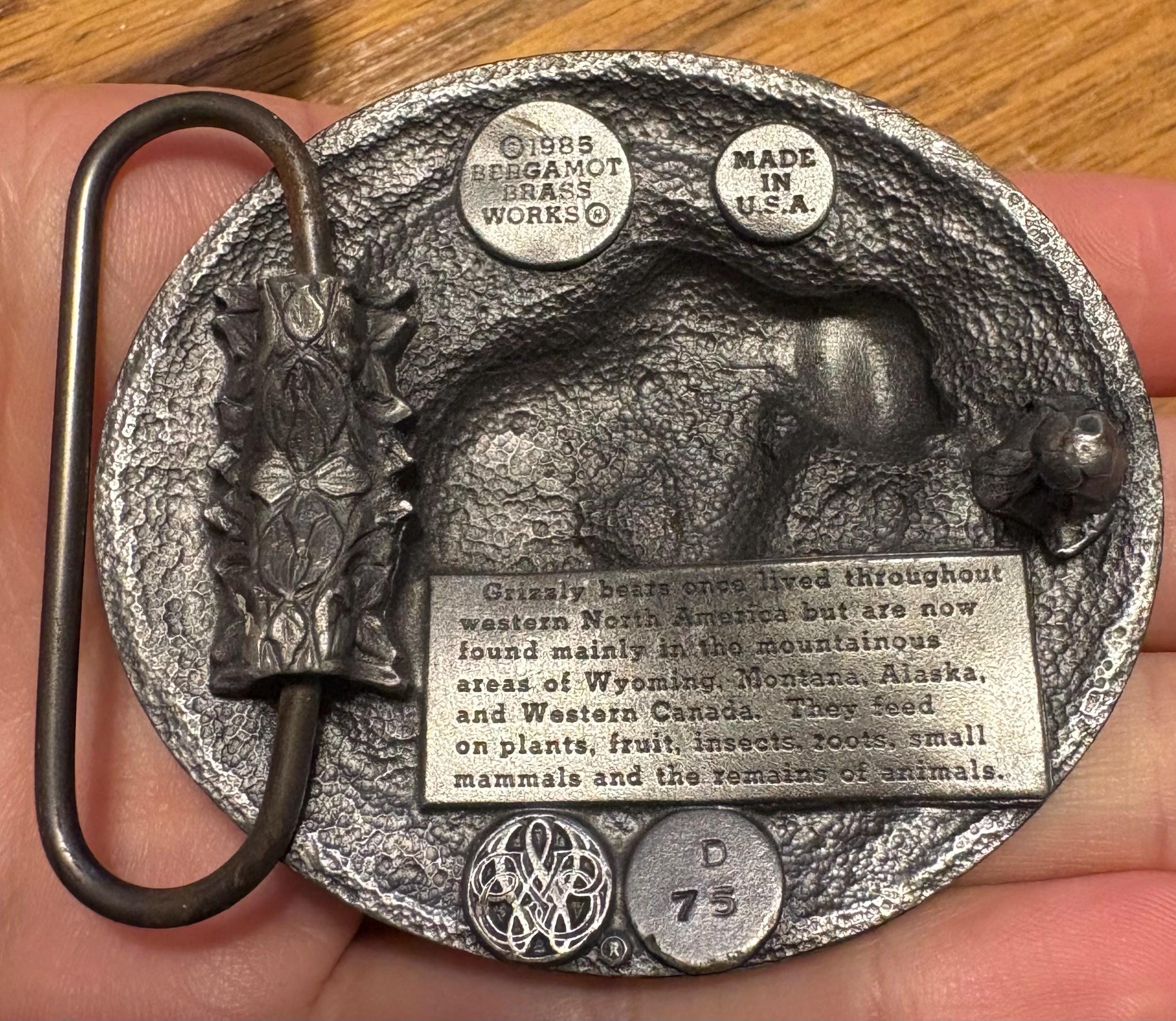 Vintage The Grizzly Bear Belt Buckle - 1985 Bergamot Brass Works