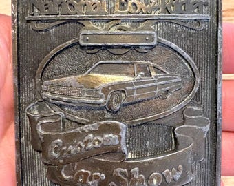 Vintage National Low Rider Custom Car Show Belt Buckle Moreno Productions Brass Lowrider Classic 1970s 1980s Chicano Culture
