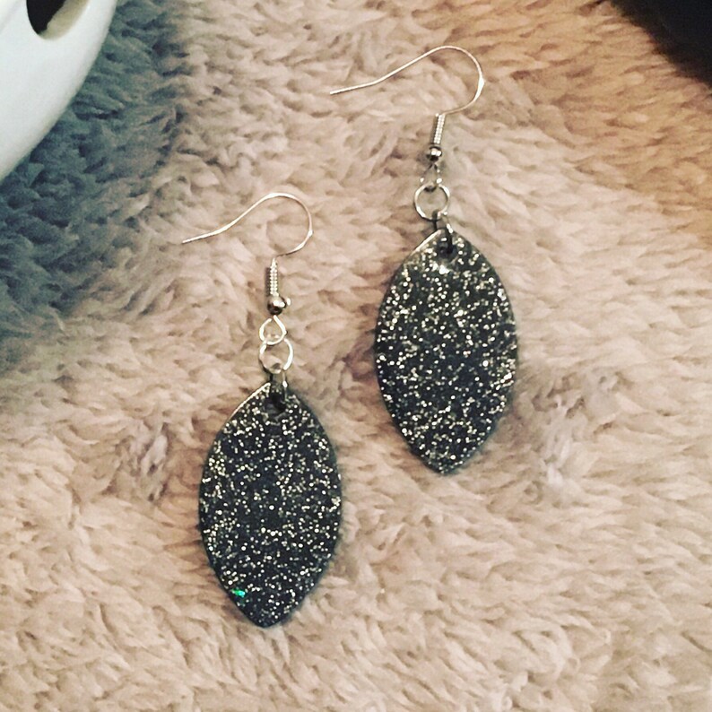 Dark Grey Oval Dangle Earrings Resin Earrings