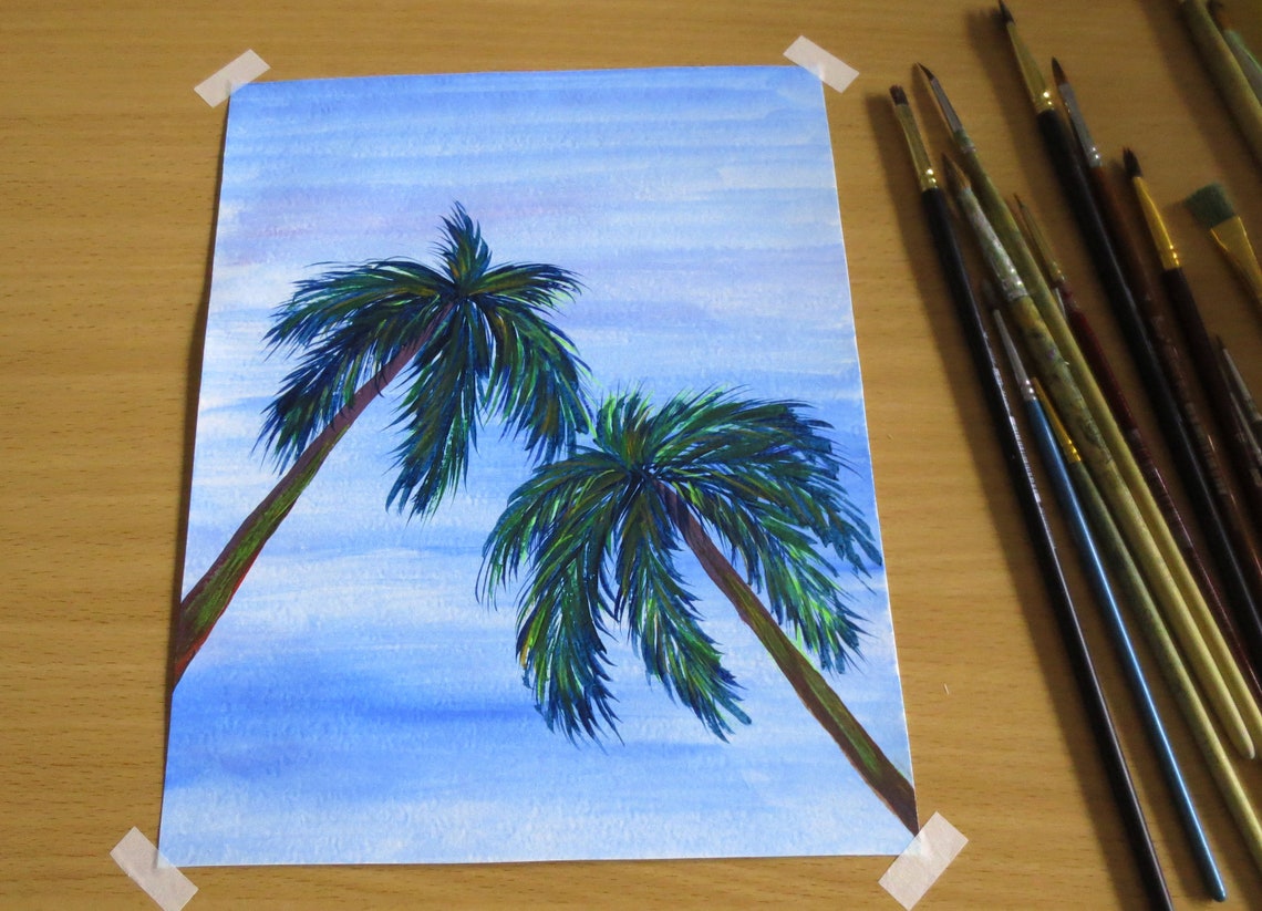 Palm Trees Acrylic Original Painting. Palm Wall Art. Coastal Etsy
