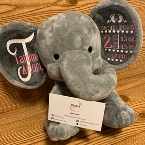Elephant Birth Stat Bear, Personalized Elephant, Baby Birth Stat Bear