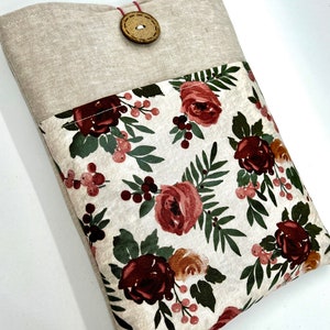 neutral book bag for paperback, hardback and e-readers - book protector, rose fabric book sleeve