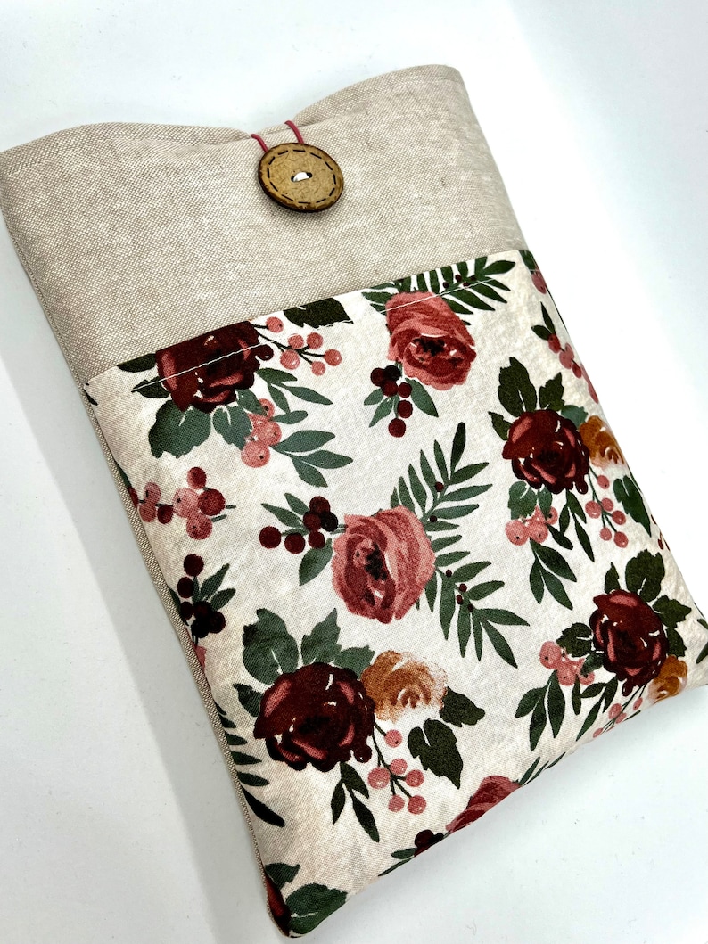 neutral book bag for paperback, hardback and e-readers - book protector, rose fabric book sleeve