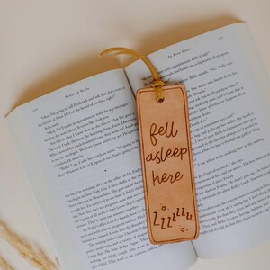 Leather Bookmark - “fell Asleep Here” - Funny Bookmark - Gift for Book ...
