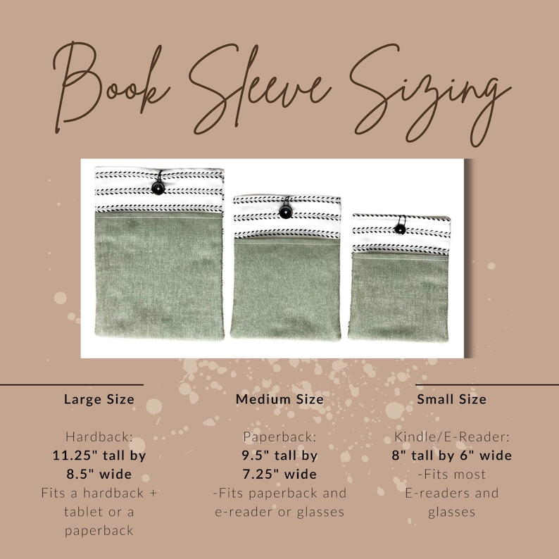 Book sleeve sizing for large, medium and small book sleeves to fit your hardback, paperback and e-readers.