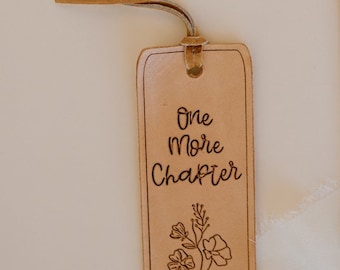 Personalized Leather Bookmark: "One More Chapter" Floral Design