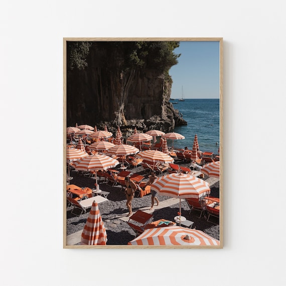 Beach Umbrella Print | Amalfi Coast Print | Mediterranean Art | Downloadable Print | Italy Poster | Italian Beaches | Coastal Prints