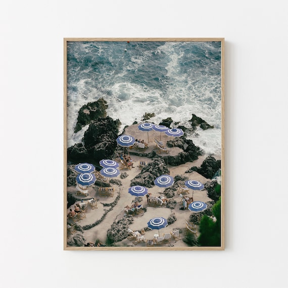 Capri Print | Italy Poster | Mediterranean Art | Downloadable Print | Fontelina Beach Club | Beach Umbrella | Amalfi Coast Print