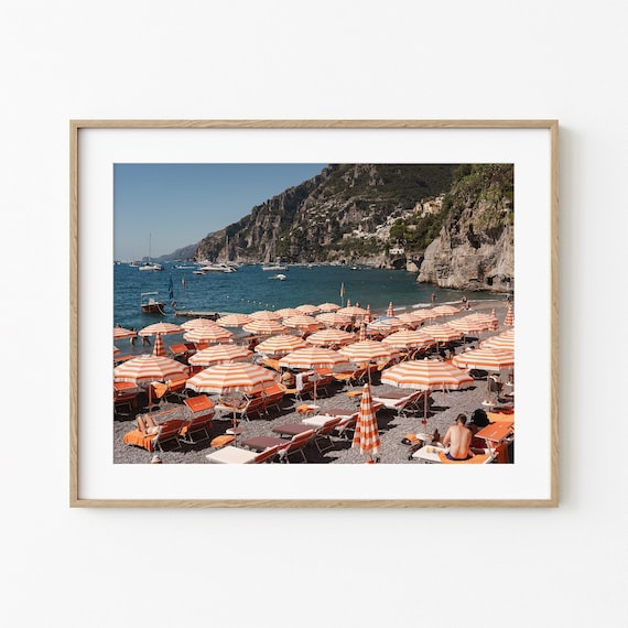 Beach Umbrella Print | Italy Beach Club | Amalfi Coast Print | Mediterranean Art | Downloadable Print | Italy Poster | Coastal Prints