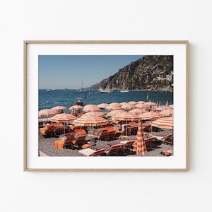 Italy Beach Club | Amalfi Coast Print | Mediterranean Art | Downloadable Print | Italy Poster | Coastal Prints | Orange Umbrellas