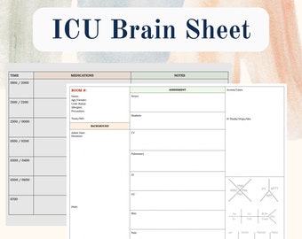 nursing report sheet cardiac BEST ICU Brain Sheet | Report sheet / Flow Sheet / Shift Report Template / New Grad Nurse / Printable / micu / sicu / cvicu / ready print