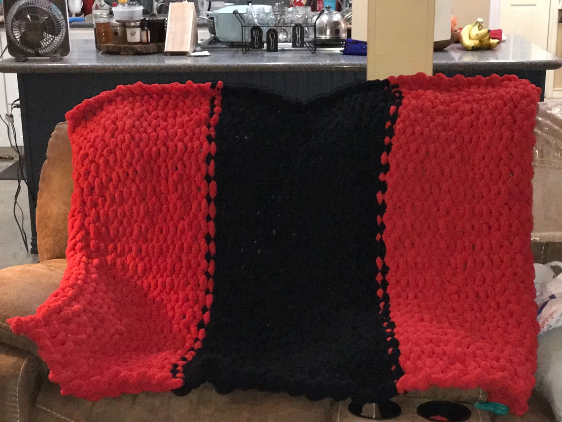 Red and Black Bernat Blanket Etsy