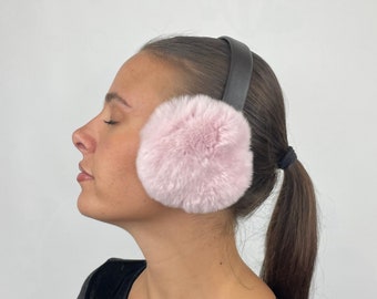 Fur Earmuff of Rabbit Fur Pink, Light Blue & Blue Color