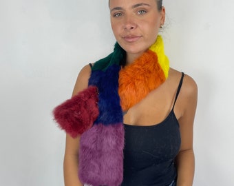 Fur Scarf of Rabbit Fur Rainbow Color