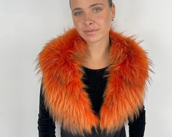 Fur Collar of Fin Raccoon Fur Dyed Orange