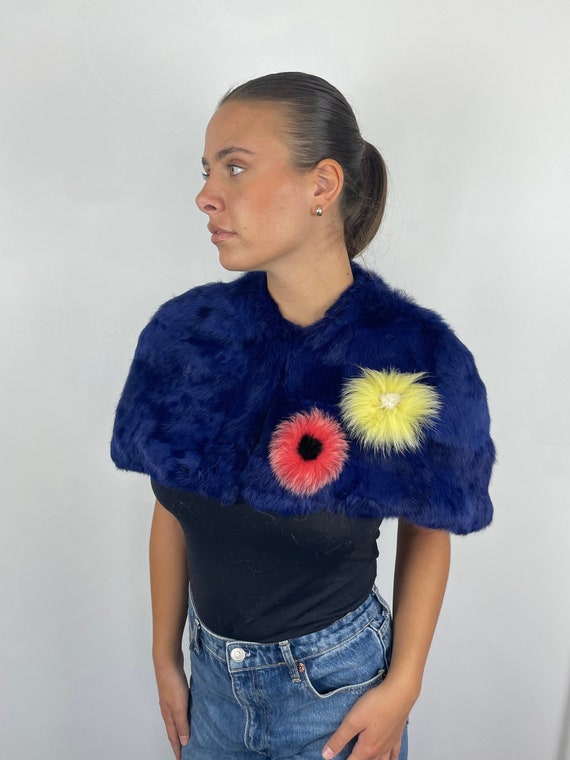 Fur Grey Genuine Cape With Rabbit Trimming main image 0