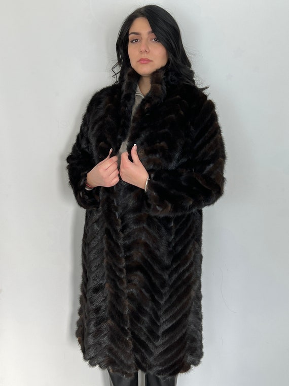 ヴィンテージミンクファーコート：ブラックフォーマルウィンターコート