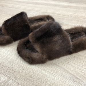 Mink Fur Slipper Natural Brown