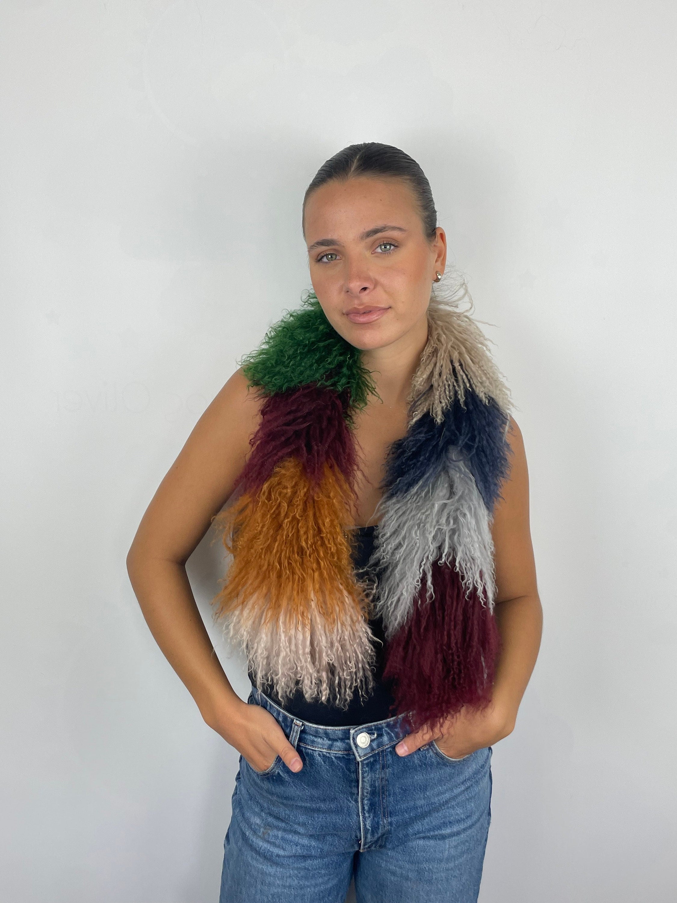 Fur Scarf of Mongolian Lamb Multicolor