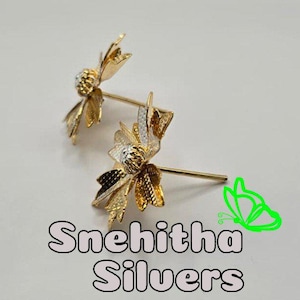 925 Silver pooja flower set of 2 - gold and silver polish flower with bud - Lakshmi Pooja Items for Home, Housewarming gifts