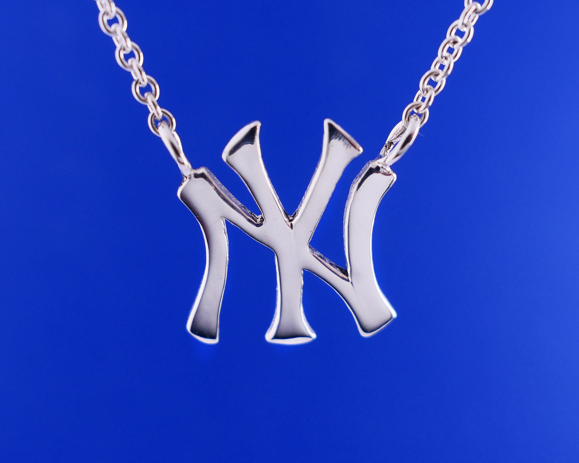 Sterling Silver New York Yankees Baseball Necklace, NY Sterling Silver New York Yankees Baseball Necklace, NY