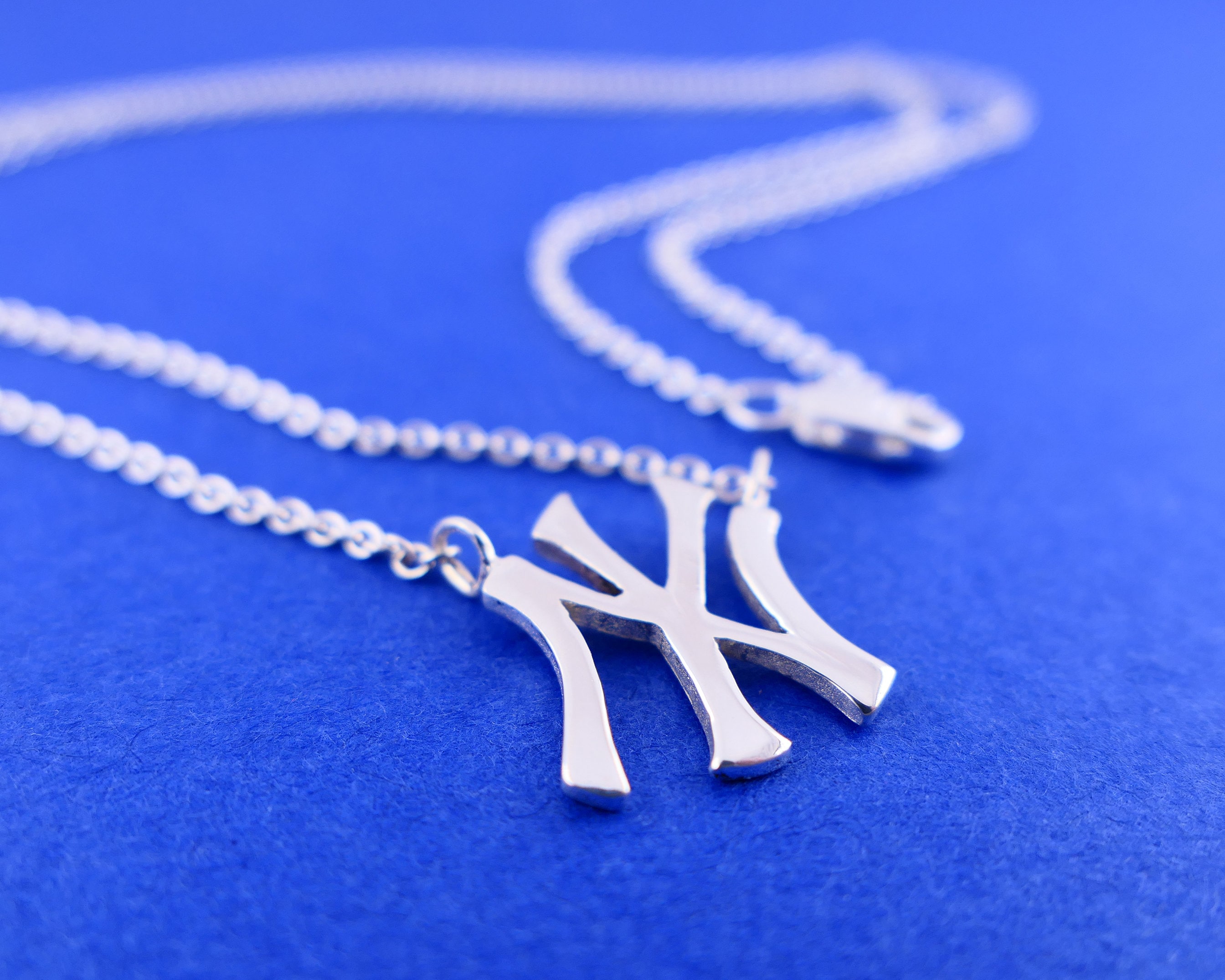 Sterling Silver New York Yankees Baseball Necklace, NY