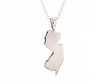 Sterling Silver NJ State Necklace, New Jersey State Pendant, Jersey Girl Gift, State of New Jersey, Home State Necklace