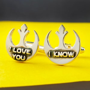 Hans Solo Sterling Silver I Love You I Know Star Wars Cufflinks, Groom Gifts for Star Wars Fans, Fandom Cuff Links, Sci Fi Cufflinks Gifts