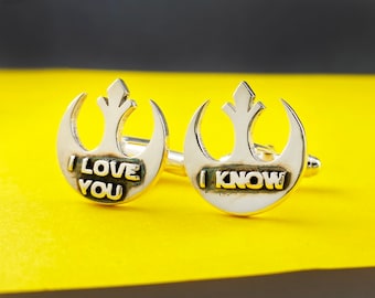 Hans Solo Sterling Silver I Love You I Know Star Wars Cufflinks, Groom Gifts for Star Wars Fans, Fandom Cuff Links, Sci Fi Cufflinks Gifts