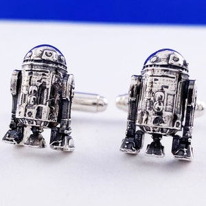 Sterling Silver R2D2 Star Wars Cufflinks, Groom Gifts for Star Wars Fans, Fandom Cuff Links, Sci Fi Cufflinks Gifts for Men