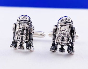 Sterling Silver R2D2 Star Wars Cufflinks, Groom Gifts for Star Wars Fans, Fandom Cuff Links, Sci Fi Cufflinks Gifts for Men