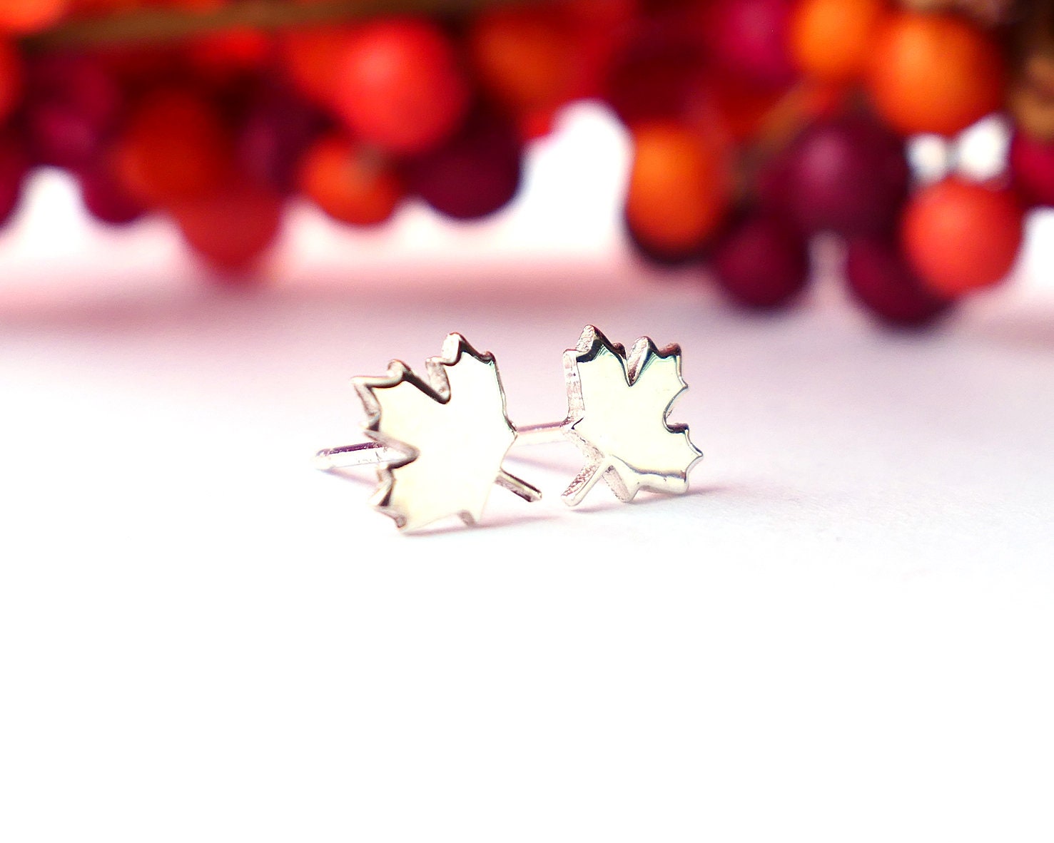 Women Silver Plated Maple Shaped Leaf Stud Earring