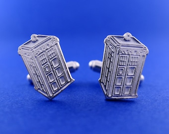 Sterlingzilveren Dr Who Tardis-manchetknopen, blauwe politiedoos manchetknopen voor cadeaus bruidegom, fandom sci-fi manchetknopen cadeaus voor mannen, Doctor Who