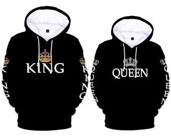 Men Women Hoodies Jumper King and Queen Crown Couples Matching Sweatshirts LI