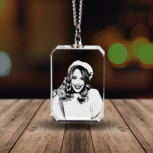 Personalized Crystal Photo Necklace Rectangle, Custom Pet Lovers Necklace, Handmade Jewelry, Memorial Gift, Dog & Cat Portrait