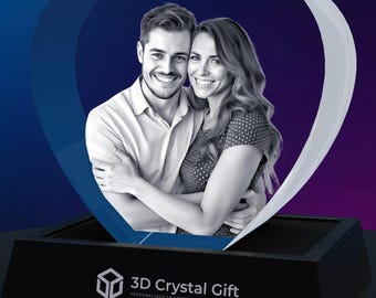 3Dクリスタルフォト、彼女や彼へのバレンタインデーのパーソナライズギフト、誕生日、記念日、レーザーエッチング写真 | カスタマイズされた3Dクリスタルハート