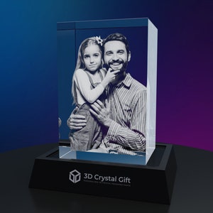 Personalized Father&#39;s Day Gift from Daughter, Room Decor, Hologram Picture, Laser Etched Picture, Customized 3D Photo Crystal Portrait