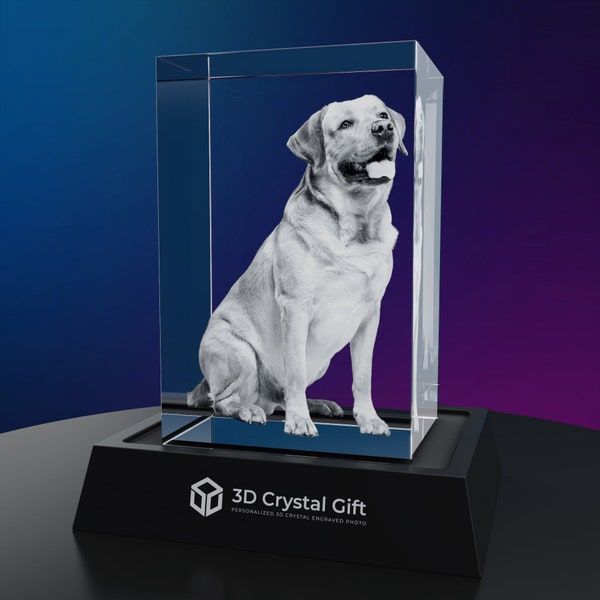 3D Crystal Photo | Customized Photo Crystal for Pet Memorial, Family, Birthday, Anniversary and Keepsake | 3D Laser Engraved Picture Gift