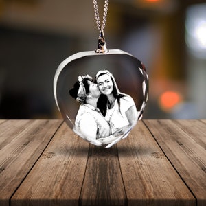 Personalized Crystal Photo Necklace Heart, Custom Pet Lovers Necklace, Handmade Jewelry, Memorial Gift, Dog & Cat Portrait