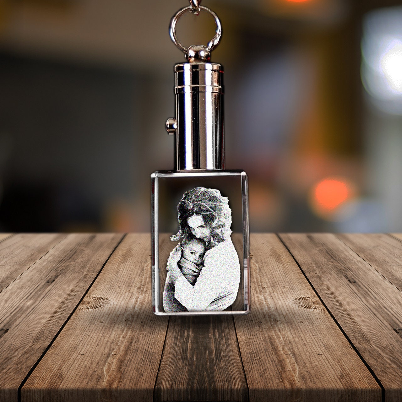 Crystal Keychain Rectangle Lighted Photo Engraved Rectangle Crystal Key