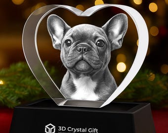 3D-hartfoto gegraveerd glas | Gepersonaliseerd portret ter nagedachtenis van de hond | Lasergeëtste foto huisdier | Kerstaandenken