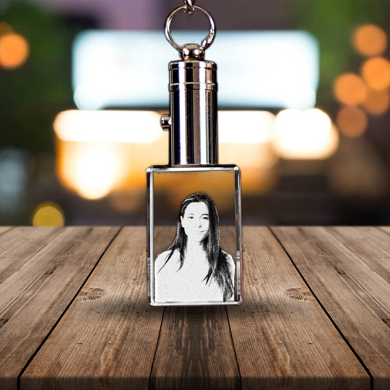 Crystal Keychain Rectangle Lighted Photo Engraved Rectangle Crystal Key