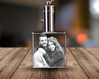 Personalized Photo Keychain Square | Custom Laser Etched Picture | Engraved Photo Keyring | Unique Keepsake Gift