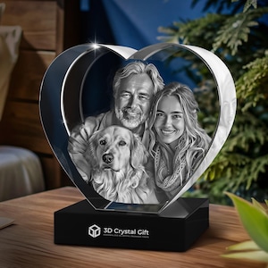 3D Crystal Photo, Wedding Anniversary Gift for her, him, Birthdays, Pet, Customized Laser Engraved Photo, Personalized 3D Crystal Heart