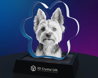 3D Crystal Photo Pet Paw - Customized Pet Memorial Gift - Laser-Etched Dog Picture