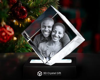 Foto personalizada en cristal 3D • Imagen grabada con láser personalizada • Recuerdo conmemorativo • Regalo navideño único • Cristal tallado con diamante