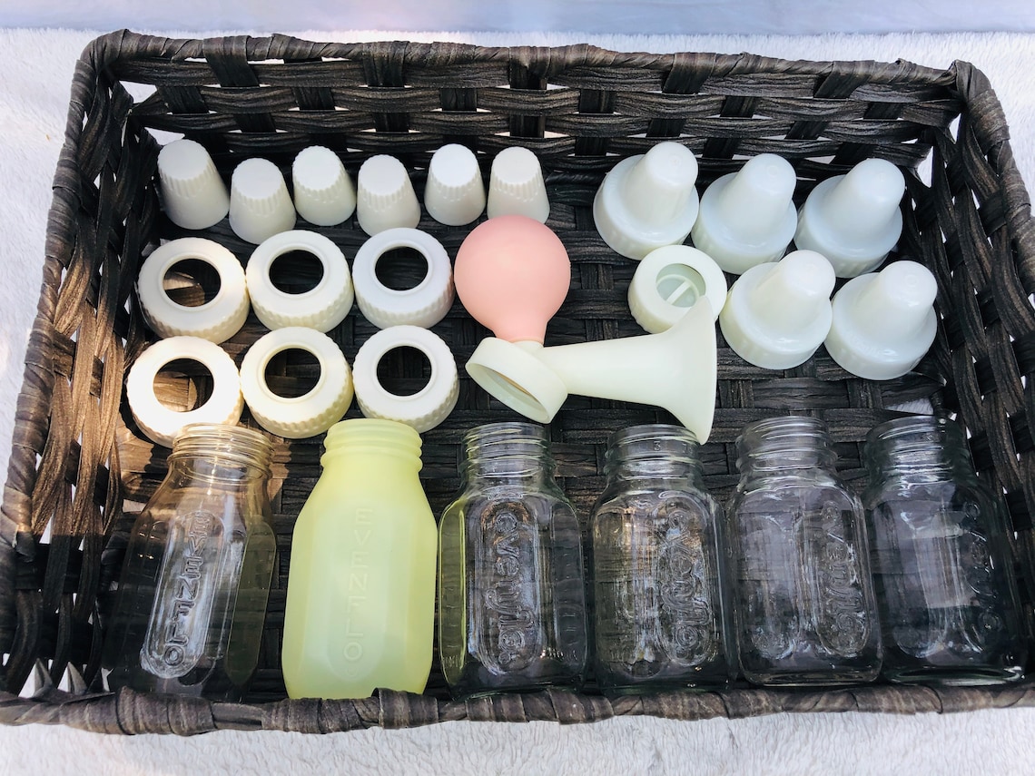 Vintage Glass Evenflo Baby Bottle Set Etsy